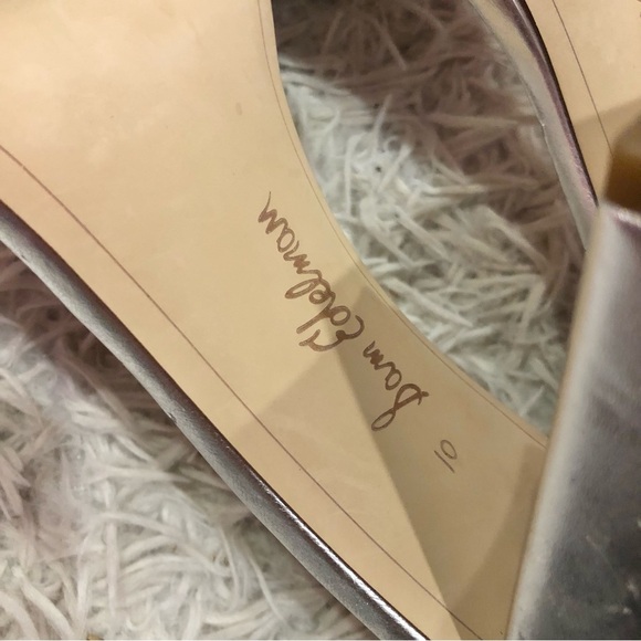 Sam Edelman Yaro Leather Block Heels Silver Metallic Size‎ 10 - Picture 7 of 11